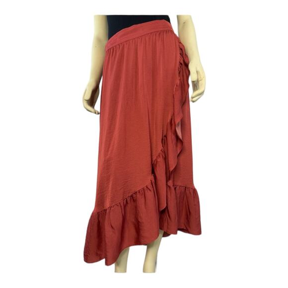 Elle Asymmetrical wrap effect ruffled midi skirt size medium - Picture 4 of 13